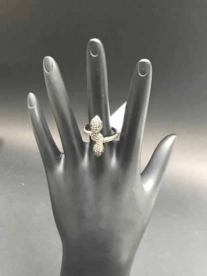 Snake Diamond and Silver Ruby Stone Black Rhodium Finish Rings