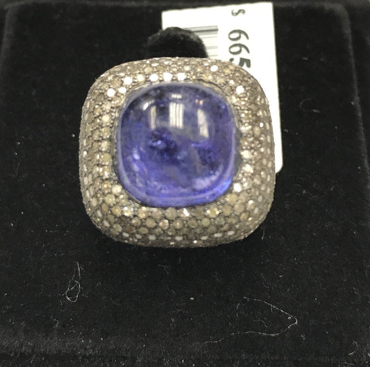 Square Shape Diamond and Tanzanite Ring