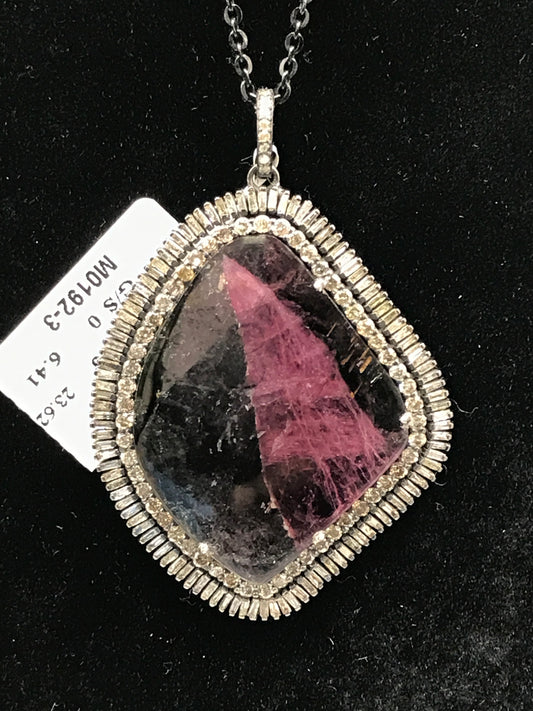 Tourmaline Watermelon and Diamond Pendant