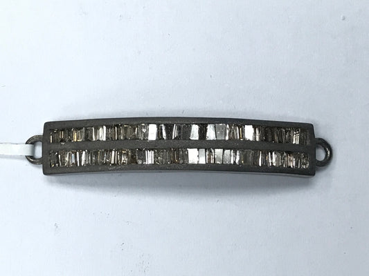 Curve Rectangle Silver Diamond Charm .925 Oxidized Sterling Silver Diamond Charms, Genuine handmade pave diamond Charm Size Approx (43 x 8 MM)