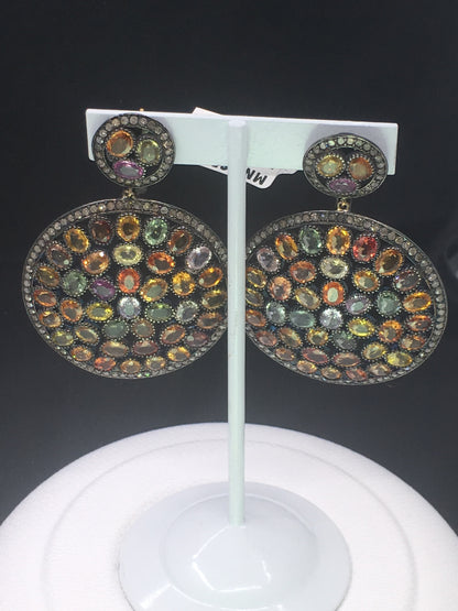 Diamond and Silver Sapphire Earrings