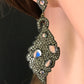 Diamond and Silver White Rainbow Moon Stone Black Rhodium Finish Earrings
