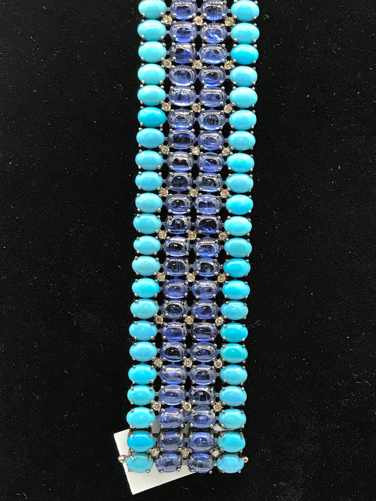 Kynite and Natural Turquoise Diamond Designer Bracelet