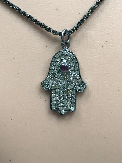 Pave Diamond Detail on Charms, Gorgeous Piece Sizzling Beautifully hamsa Hand Shape Awesome Pendant.