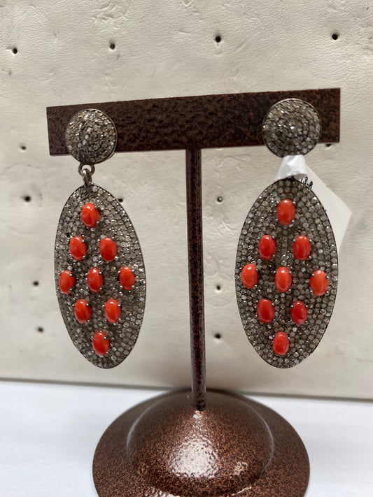 Oval Shape Diamond and Gemstone Earring