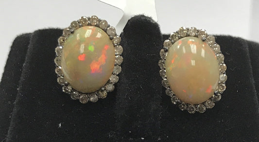 Opal and Diamond Earring Stud