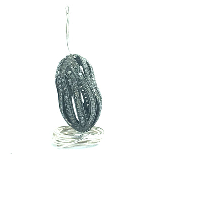 Long Nugget Diamond Bead.925 Oxidized Sterling Silver Diamond Beads, Genuine handmade pave diamond Beads Size Approx 0.88"(14 x 22 MM)
