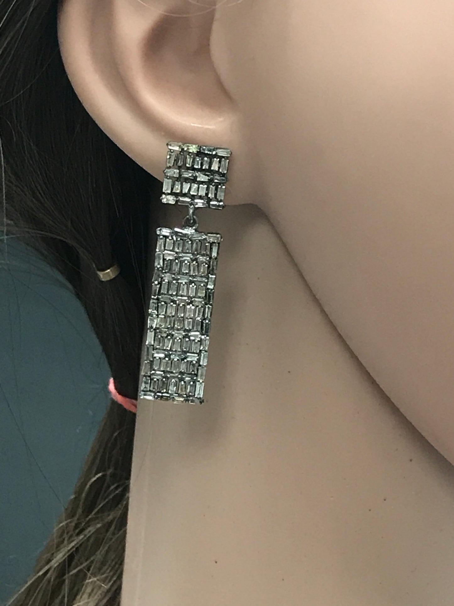 Rectangle shape Diamond Silver Earring .925 Oxidized Sterling Silver Diamond Earring, Genuine handmade pave diamond Earring.