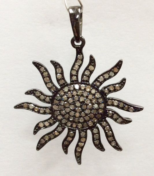 Sun Burst Diamond Charm .925 Oxidized Sterling Silver Diamond Charms, Genuine handmade pave diamond Charm Size Approx 1.12"(28 x 26 MM)