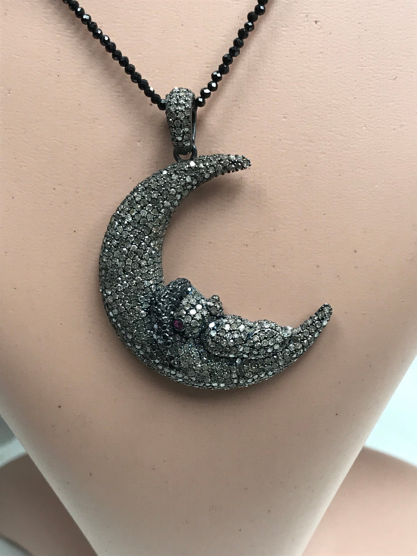 Crescent Moon Silver and Diamond Pave
