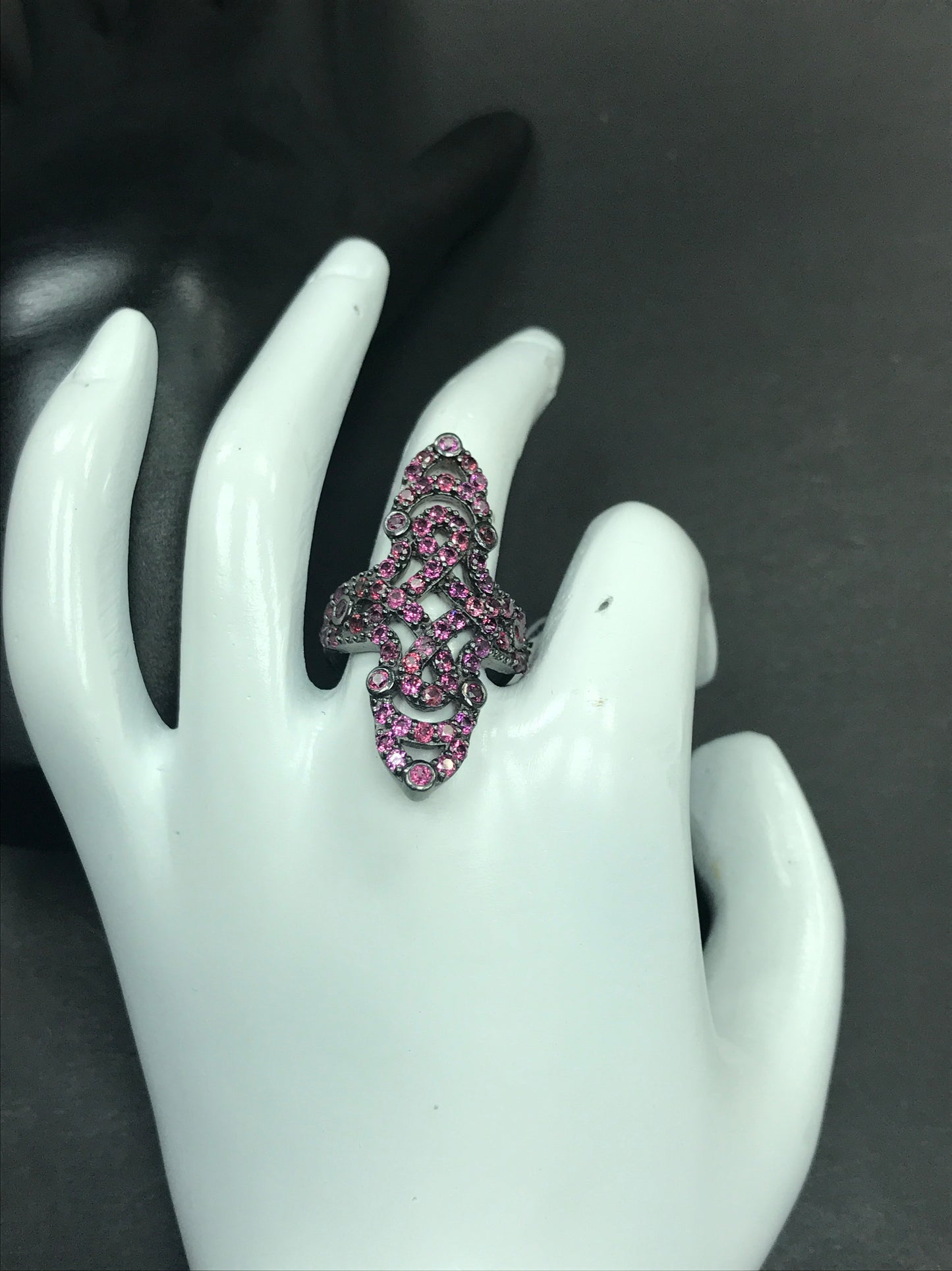Victorian Black Spinal Ring .925 Oxidized Sterling Silver Black Spinal Ring, Genuine handmade pave Black Spinal Ring Size Approx(20x39 mm)