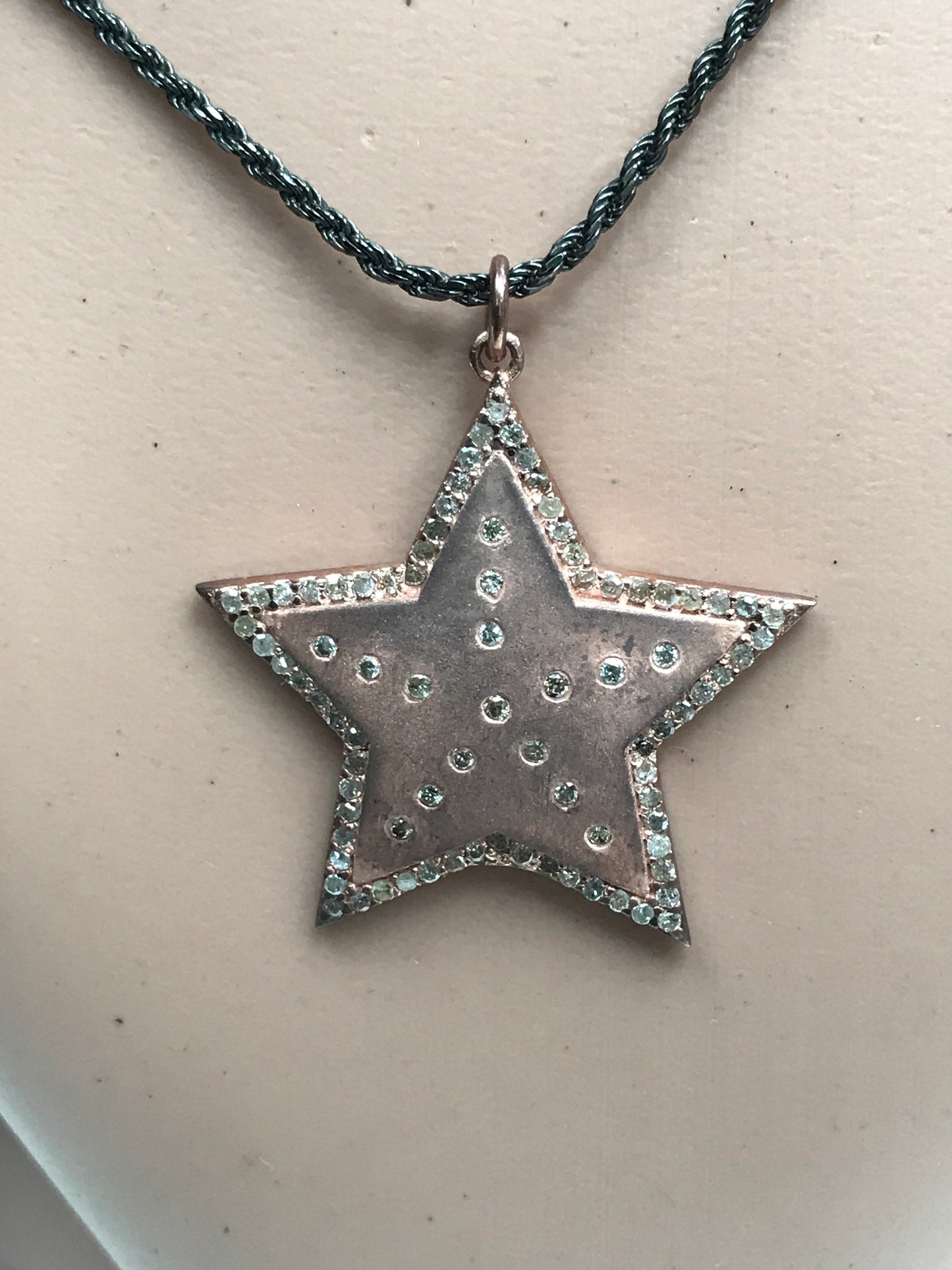 Star Shape Diamond Pendant .925 Oxidized Sterling Diamond Pendant, Genuine handmade pave diamond Pendant.