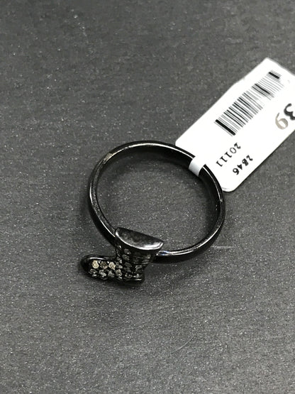 Long Boots shape Diamond and Silver Black Rhodium Finish Rings