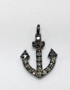 Pave Diamond Pendant, Pave Anchor Pendant, Pave Anchor Charm, Diamond Anchor Necklace, Oxidized Silver