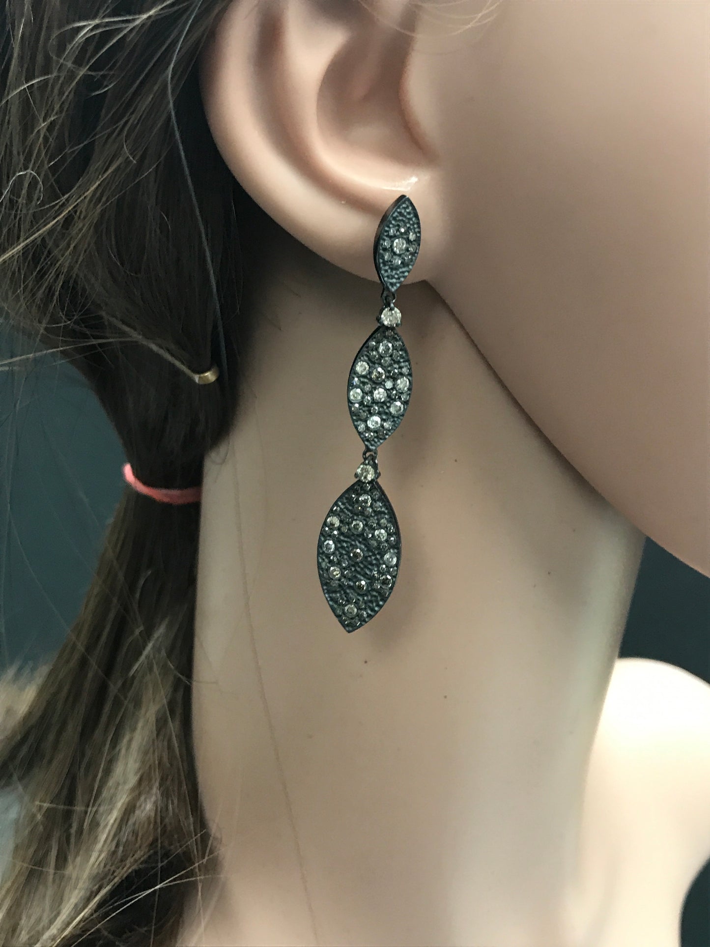 Diamond Silver Earring .925 Oxidized Sterling Silver Diamond Earring, Genuine handmade pave diamond Earring