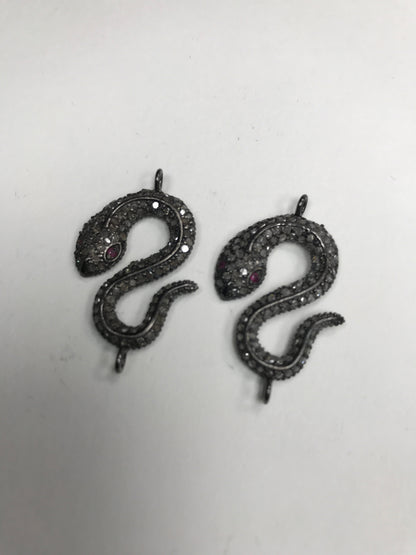 Silver and Diamond Pave  Connector Charms