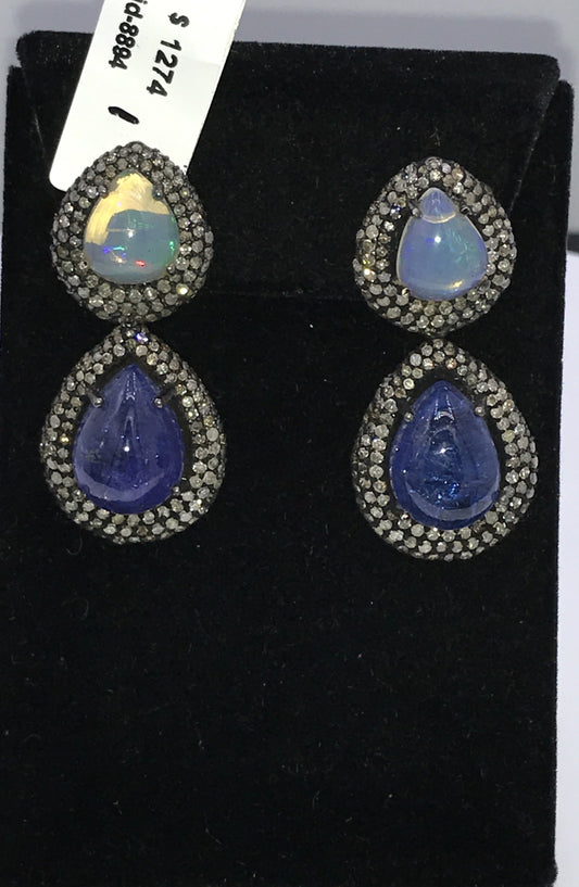 Opal and Tanzanite Earring with Diamonds