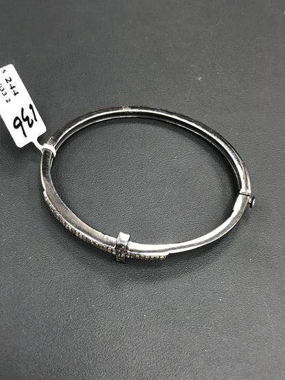 Cross Diamond Silver Bracelet .925 Oxidized Sterling Silver Diamond Bracelet, Genuine handmade pave diamond Bracelet.