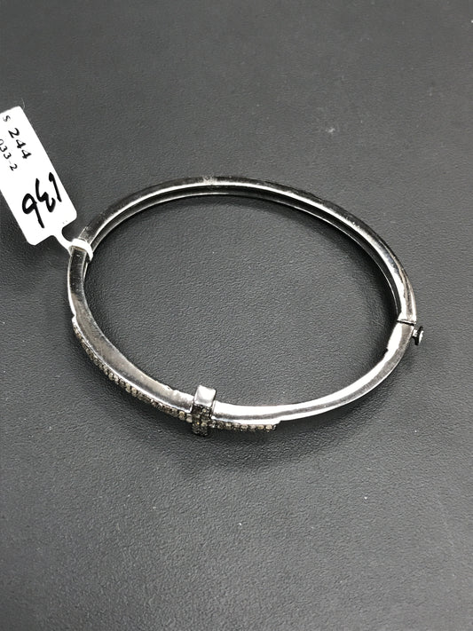 Cross Diamond Silver Bracelet .925 Oxidized Sterling Silver Diamond Bracelet, Genuine handmade pave diamond Bracelet.