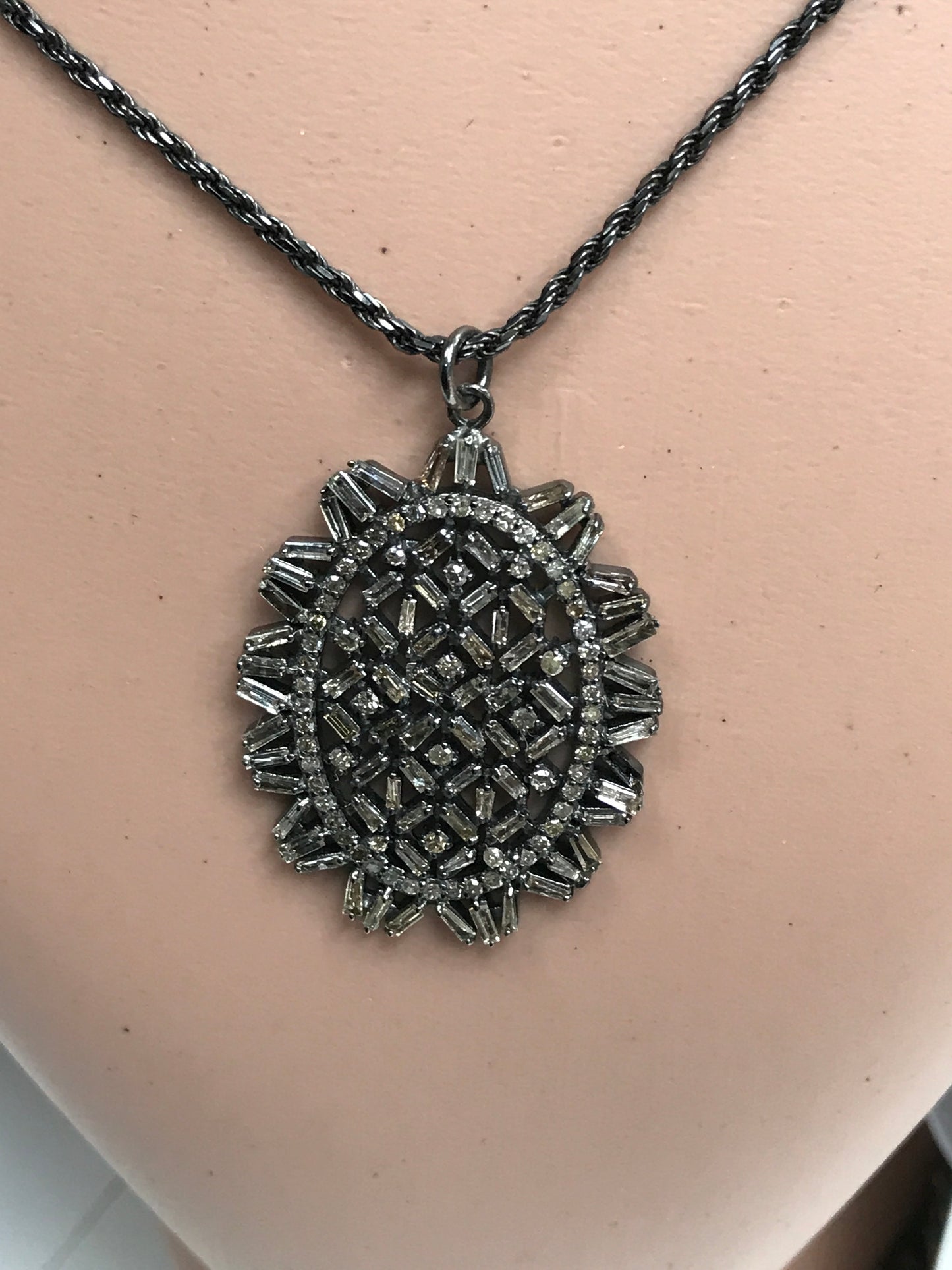 Oval Shape Diamond Pendant .925 Oxidized Sterling Silver Diamond Pendant, Genuine handmade pave diamond Pendant.
