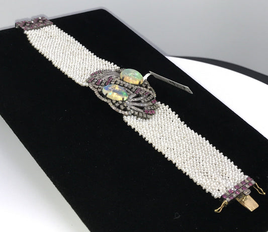 OPAL DIAMOND BRACELET WITH WOVEN PEARL