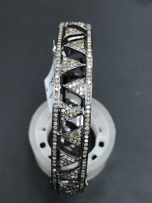Diamond Silver Bracelet .925 Oxidized Sterling Silver Diamond Bracelet, Genuine handmade pave diamond Bracelet. Size 2.40"(60 mm)