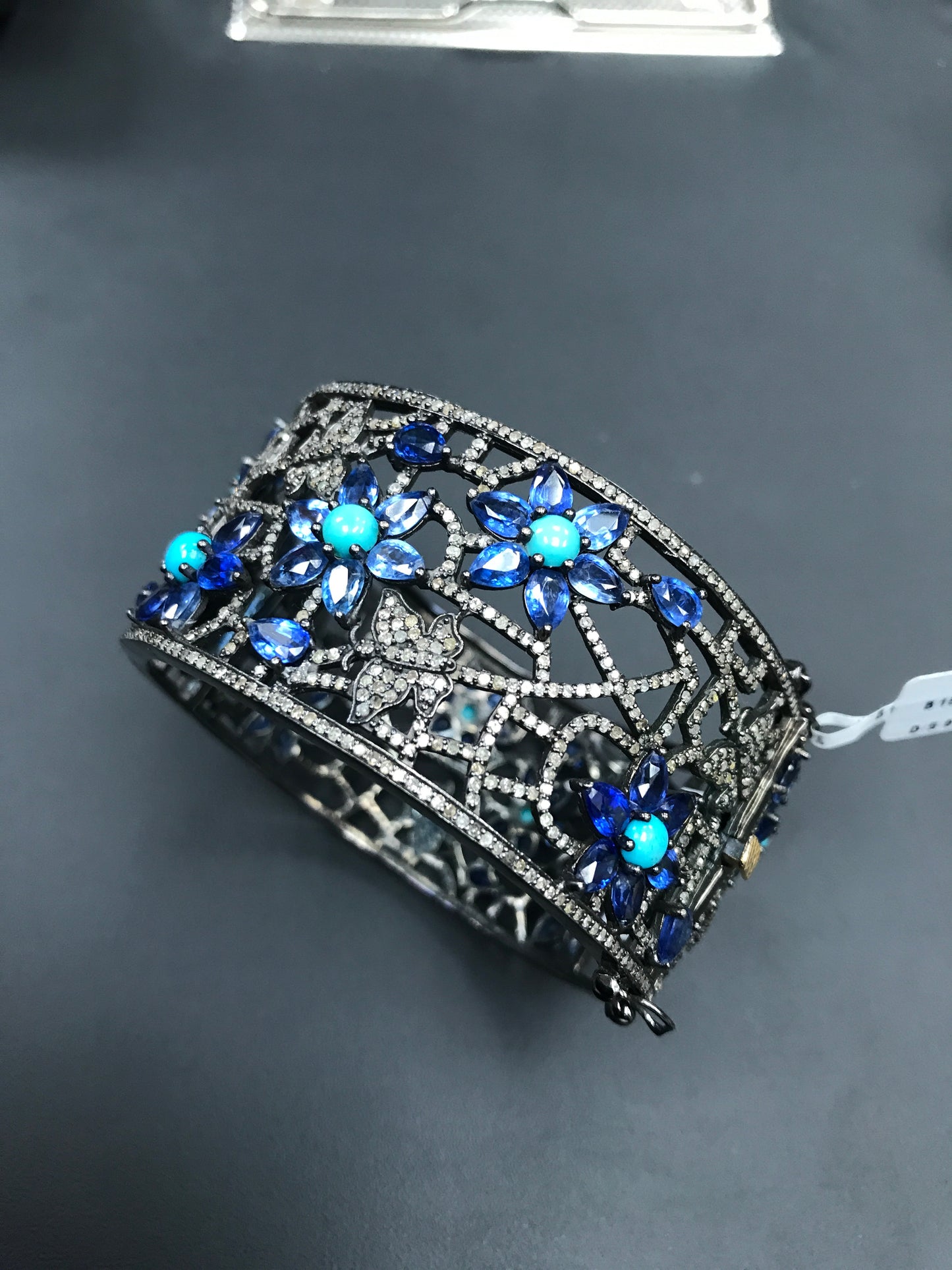 Diamond And Natural Sleeping Beauty Turquoise Bangle