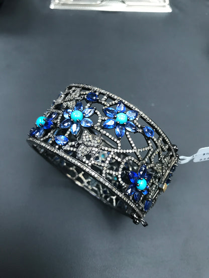 Diamond And Natural Sleeping Beauty Turquoise Bangle