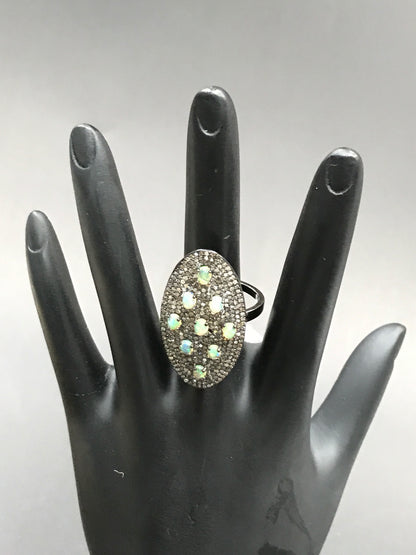 Oval Shape Diamond Ring with Opal Stone