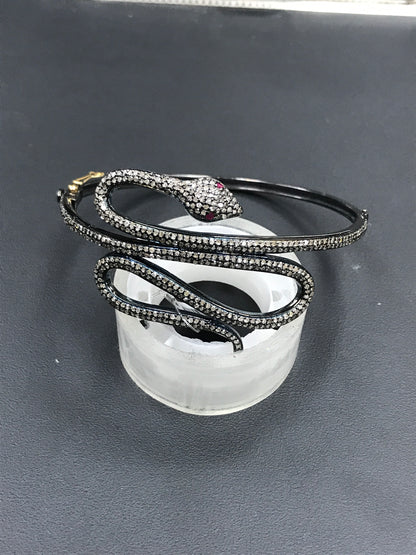 Diamond and Silver Ruby Stone Black Rhodium Finish Bracelets