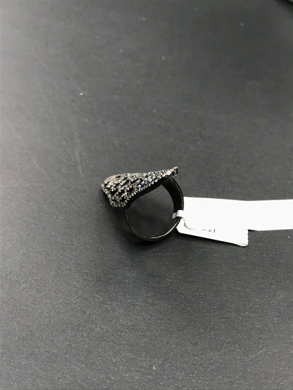 Pave Diamond Ring .925 Oxidized Sterling Silver Diamond Ring, Genuine handmade pave diamond Ring Size Approx 1.52"(20 x 38 mm)