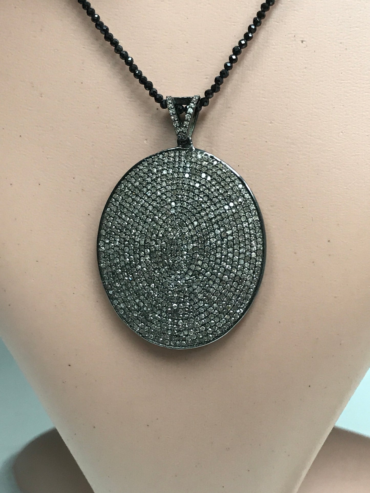 Diamond  Full Oval Pendant, Pave Diamond Pendant, Pave Full Oval Necklace, Approx 50 x 35mm. Sterling Silver