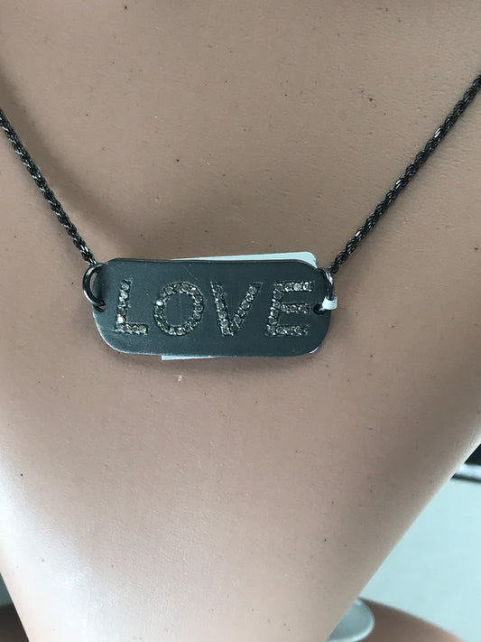 Love Silver Diamond Charm .925 Oxidized Sterling Silver Diamond Charms, Genuine handmade pave diamond Charm.