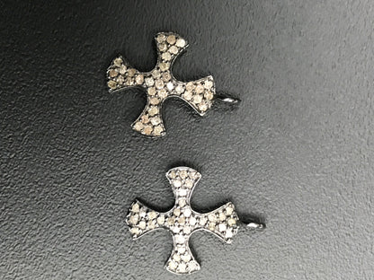 Pave Diamond Pendant, Pavé Cross Pendant, Diamond Cross Pendant, Pave Cross Charm, Approx 0.56''14 x 14mm) Oxidized Silver