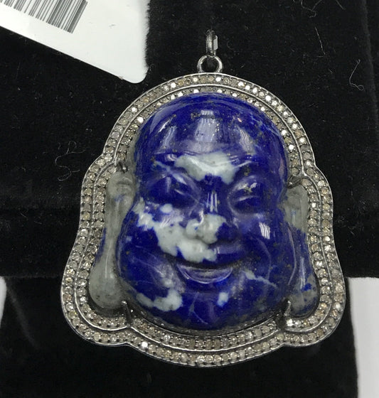 Lapise and Diamond Laughing Buddha Pendant