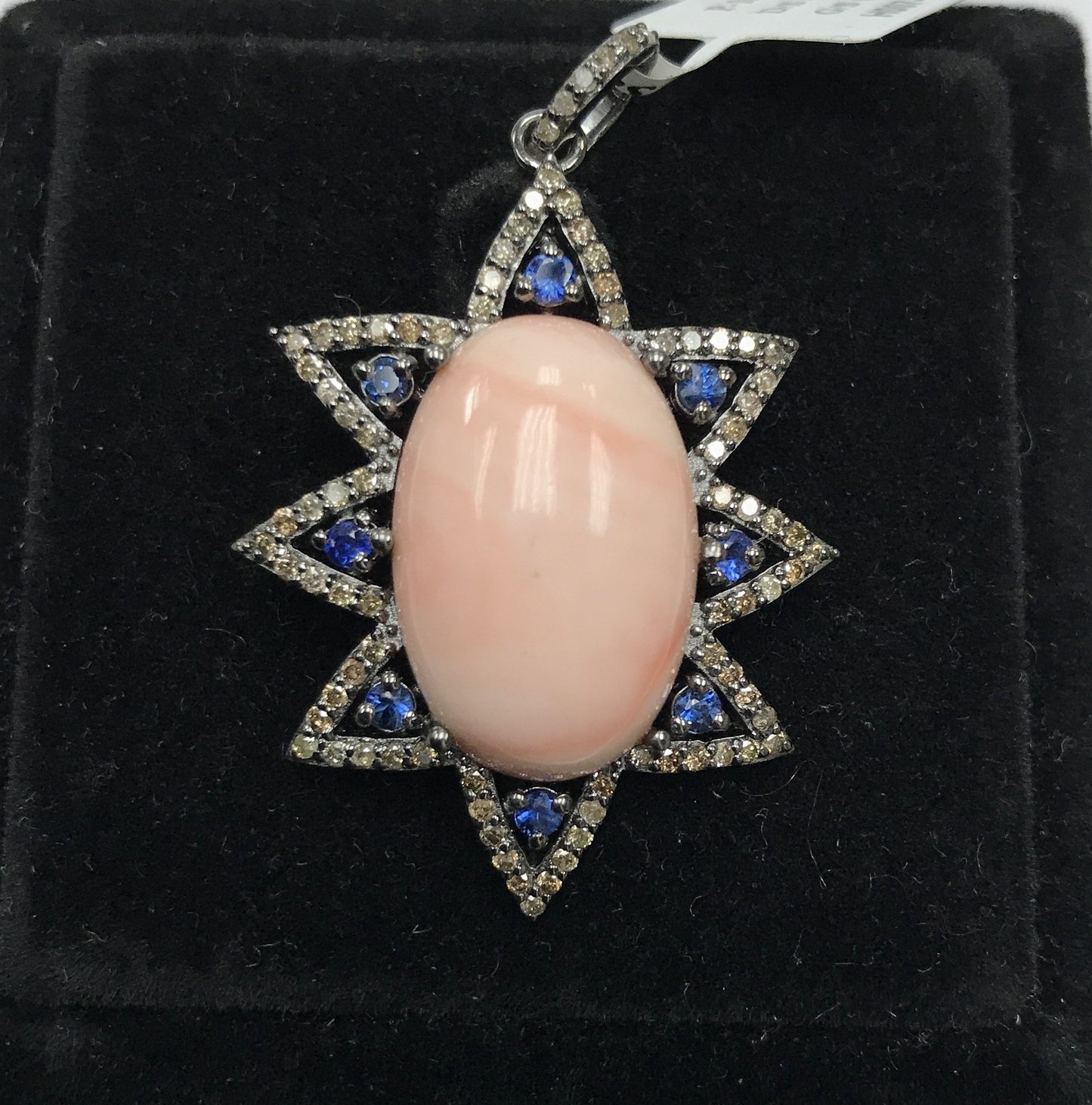Pink Coral and Blue Sapphire studed with Diamond hand crafted over Sterling silver