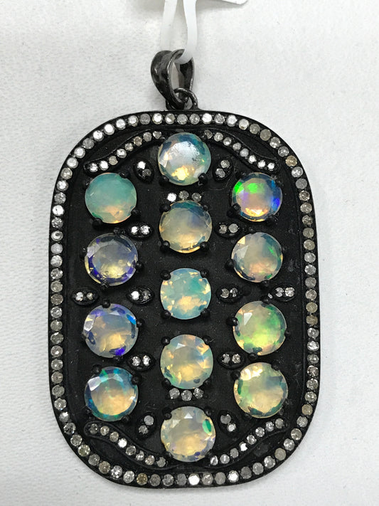 Rectangular (Curve Edges) Diamond Pendants & Charms with Embedded Stones