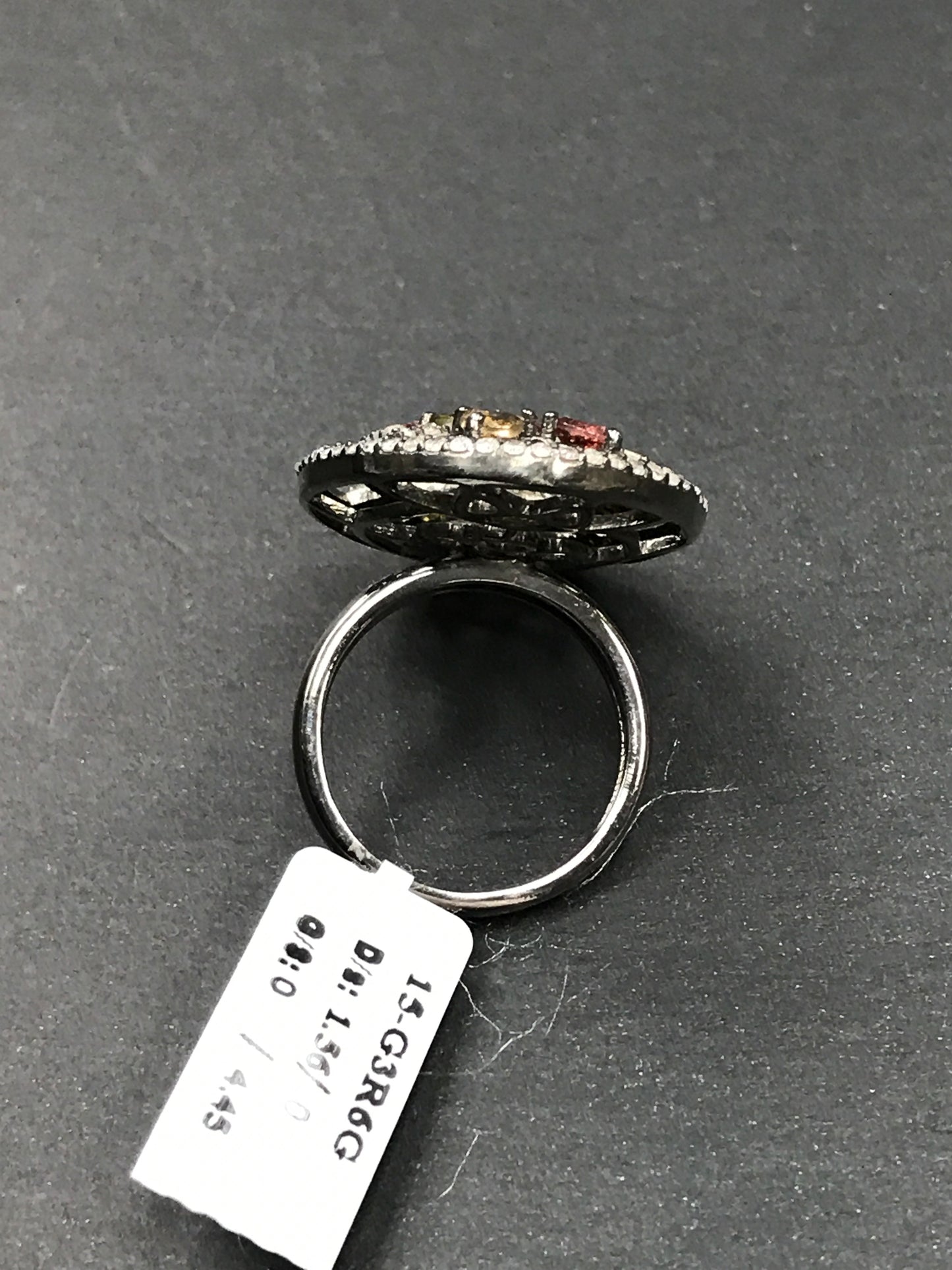 Diamond and Multi Tourmaline Silver Black Rhodium Finish Rings