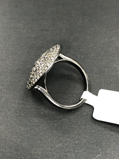 Diamond Oval Shape Eye Diamond Ring, Pave Diamond Ring,Pave Round Shapre Eye Ring, Appx 19 x 19mm. Sterling Silver