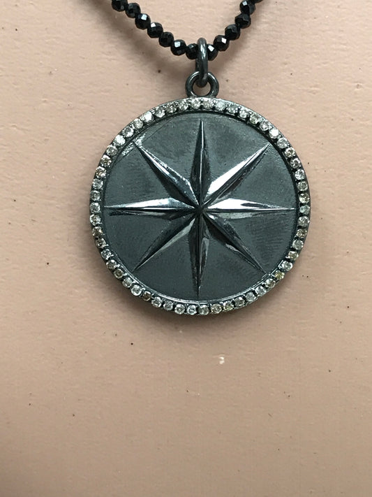 Round Silver Pave Diamond Pendant