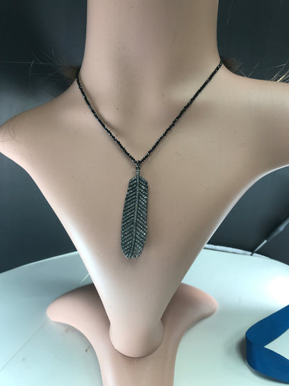 Leaf Diamond Charm .925 Oxidized Sterling Silver Diamond Charms, Genuine handmade pave diamond Charm Size Approx 2.48"( 16 x 62 MM)