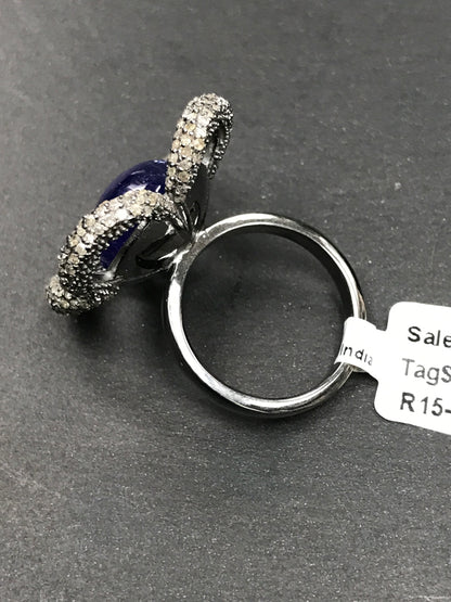 Flower Shape Silver Pave Diamond Ring .925 Oxidized Sterling Silver Diamond Ring, Genuine handmade pave diamond Ring.