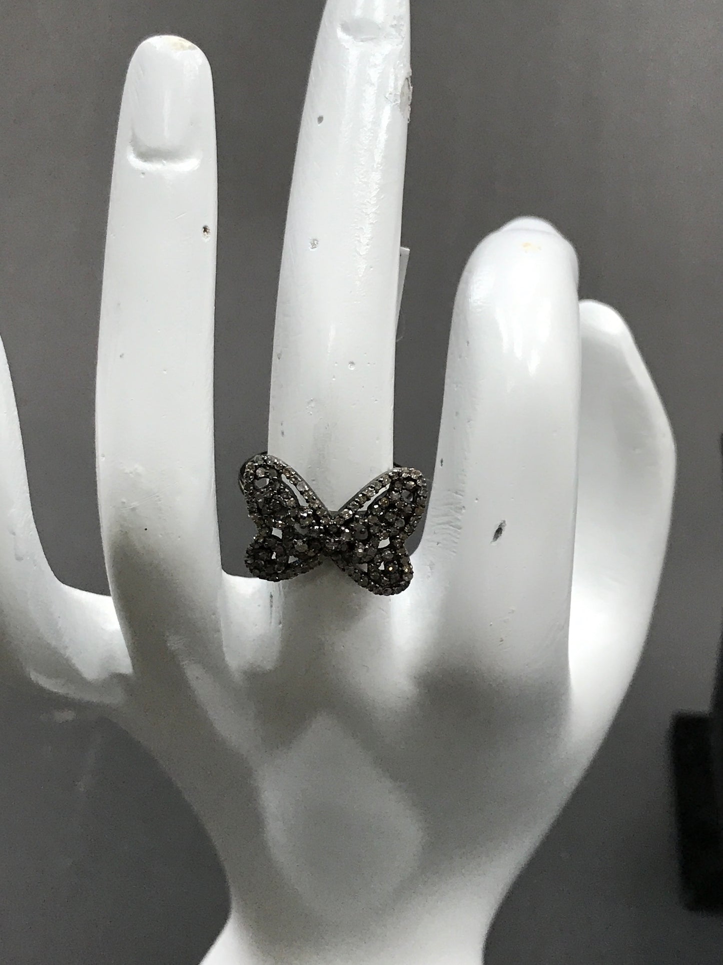 Butterfly Pave Diamond Ring .925 Oxidized Sterling Silver Diamond Ring, Genuine handmade pave diamond Ring Size Approx 0.76"(15 x 19 MM)