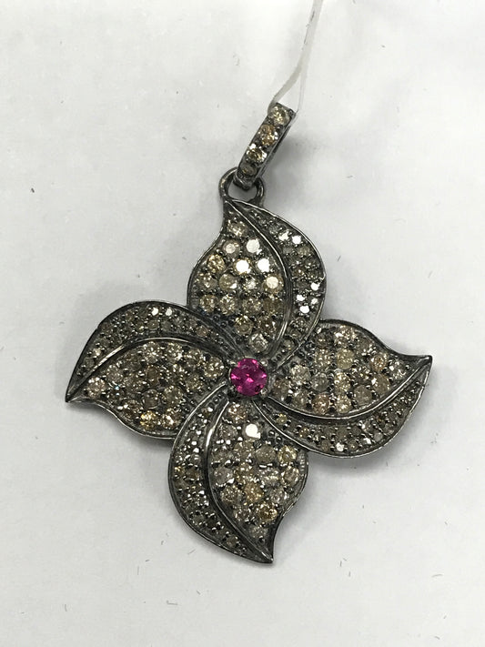 Flower Shape Diamond Pendants, Approx 28 mm