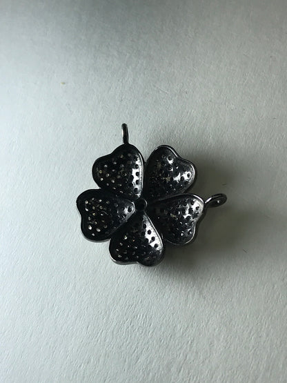 Flower Diamond Charm .925 Oxidized Sterling Silver Diamond Charms, Genuine handmade pave diamond Charm Size Approx 0.73"(18 x 18 MM)
