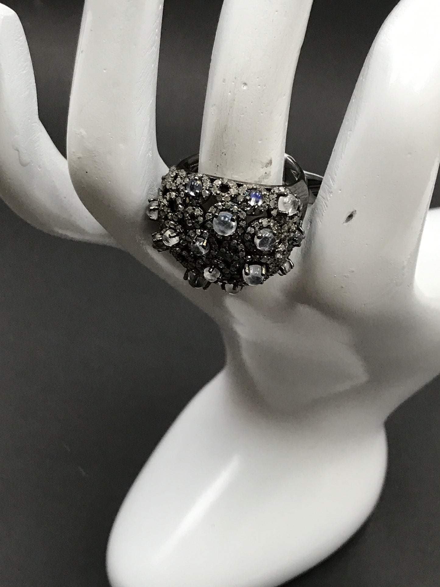 Daimond and Rainbow Moonstone Silver Rings
