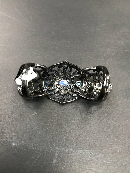 Diamond and Moon Stone Black Rhodium Finish Silver Rings
