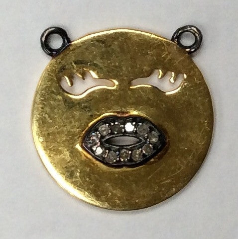 Funny Face Diamond Charm .925 Oxidized Sterling Silver Diamond Charms, Genuine handmade pave diamond Charm Size Approx 0.72 "( 18 MM)