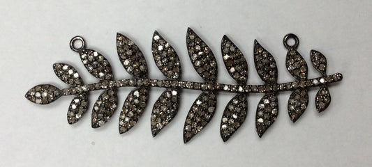 Leafs Diamond Charm .925 Oxidized Sterling Silver Diamond Charms, Genuine handmade pave diamond Charm Size Approx 2.12"( 19 x 53 mm)