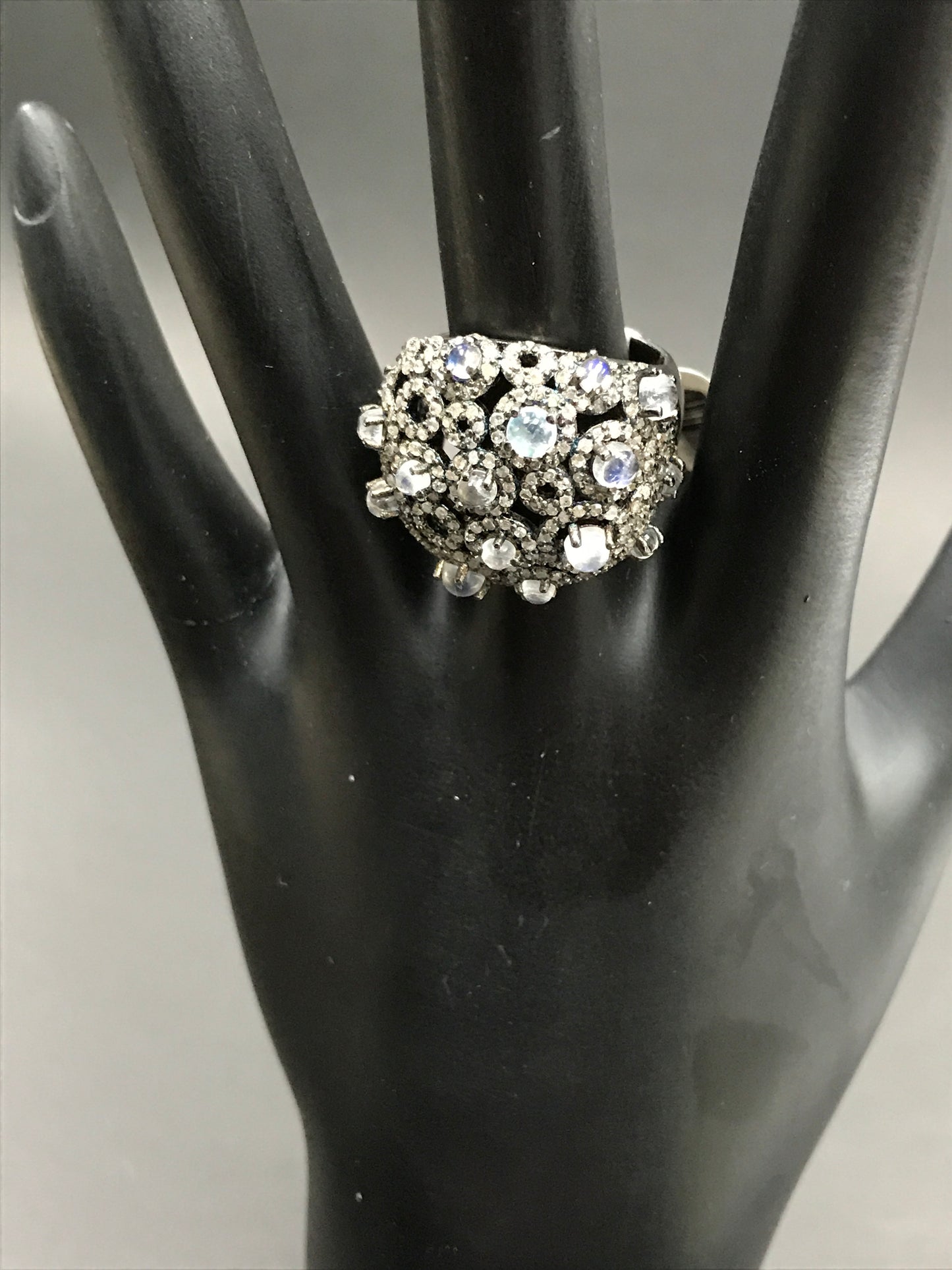 Daimond and Rainbow Moonstone Silver Rings
